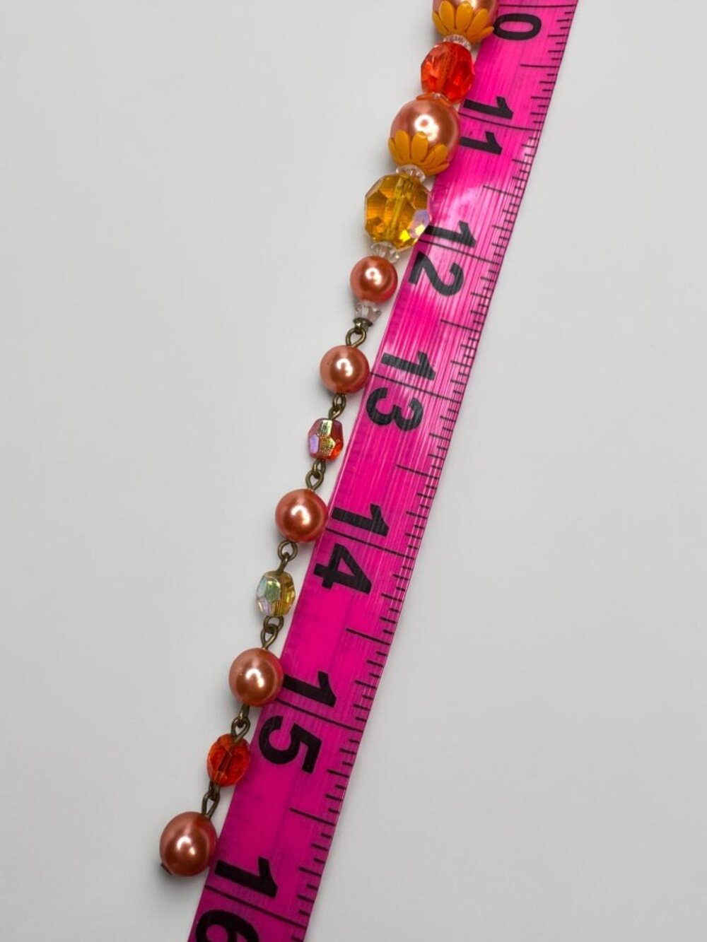 Necklace Earrings Set Orange Faux Pearl Crystal Cluster Beaded Vintage 1960s - Picture 9 of 9